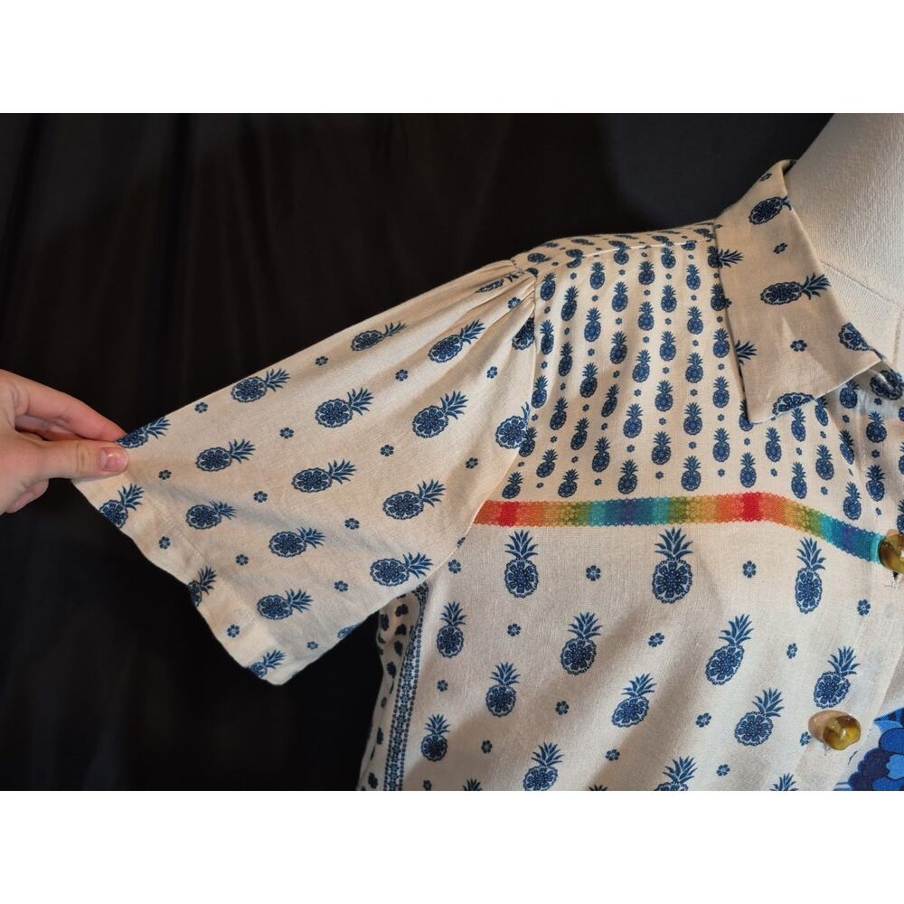Sold! Farm Rio For Anthropologie Surf Button Down Shirt White Multicol Small New - Picture 6 of 11